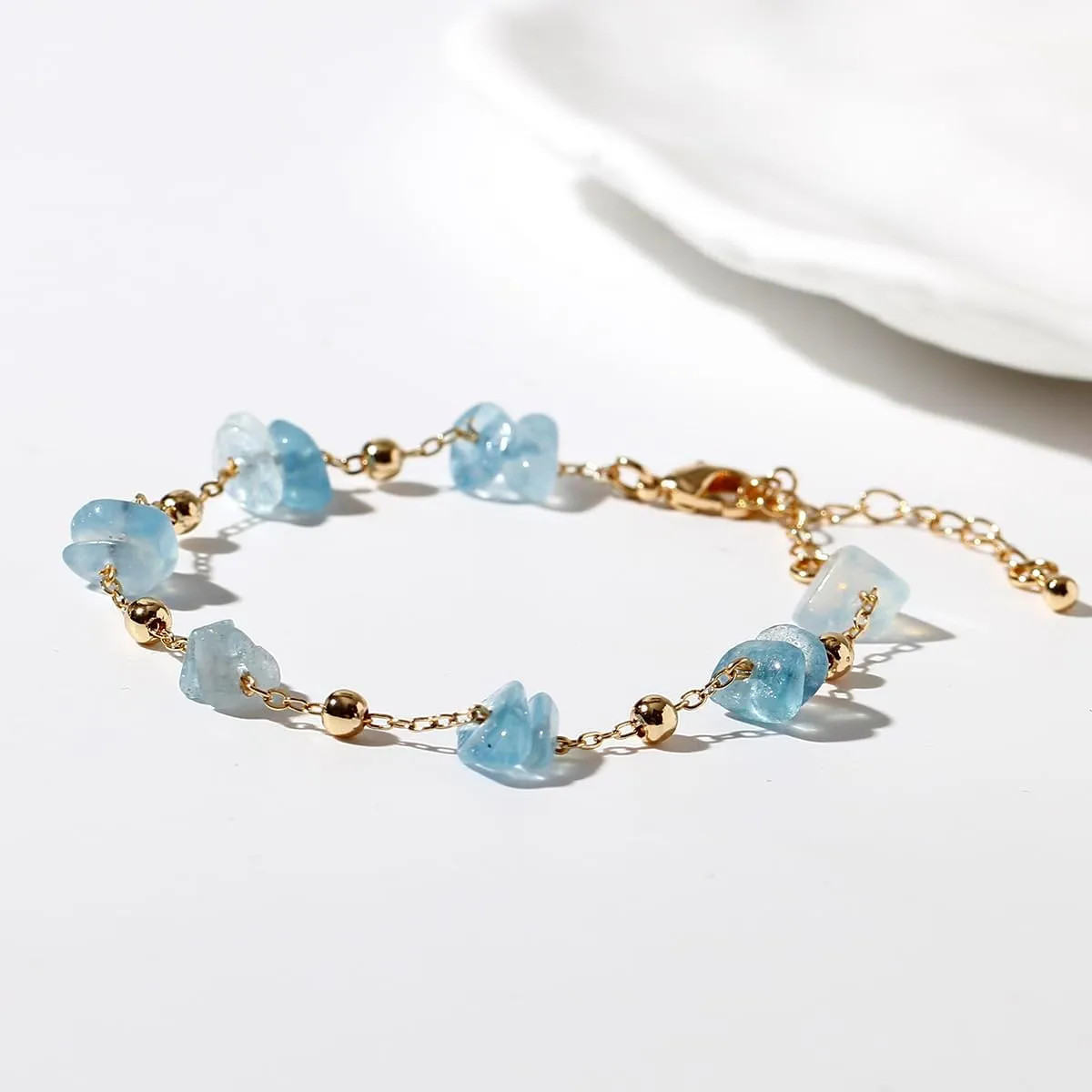 Jewever Chip Tumbled gems Bracelets for Women Copper Plated 14k Gold Chain Healing Crystals and Gemstones Bracelet Birthday Stone Gifts