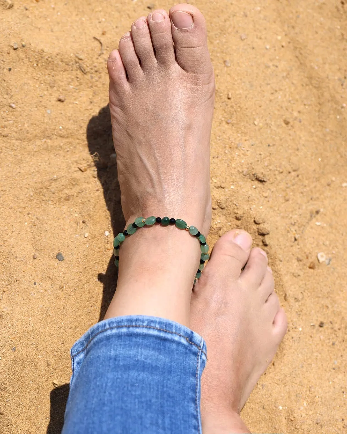 Jewever Natural Gemstones Healing Crystals Anklet Stones Ankle Bracelets for Women Reiki Worry Stone Yoga Meditation Balance Summer Beach Foot Jewelry (8.5"-10")