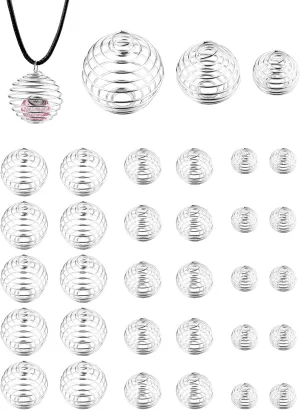 JIALEEY Spiral Bead Cages Pendants, 30 PCs 3 Sizes Silver Plated Stone Holder Necklace Cage Pendants Findings for Jewelry Making and Crafting