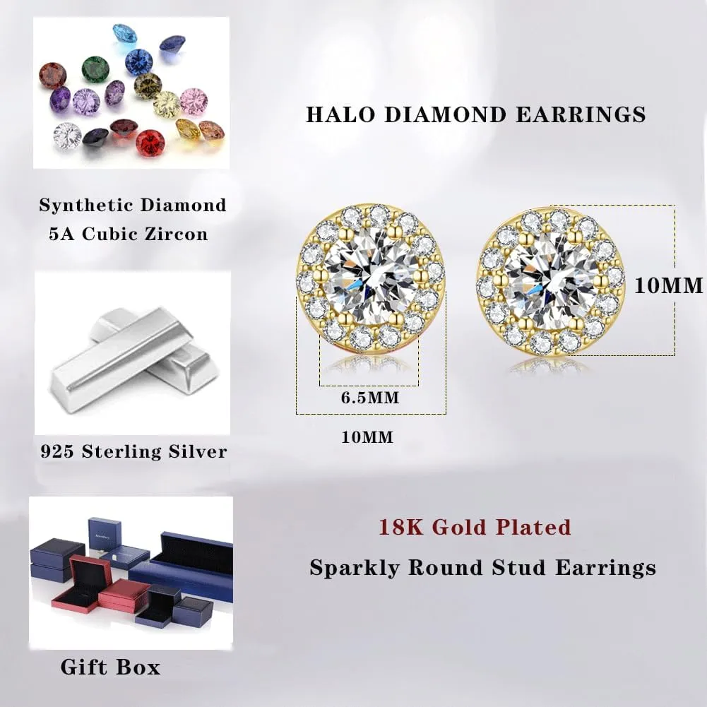 Jiamiaoi 18K White Gold Plated 3.5 Carats Round Halo Earrings 925 Sterling Silver Solitaire Stud Earrings for Women, Sparkle 5A  Cubic Zirconia Earrings Studs CZ Diamond Stud Earrings Jewelry for Women