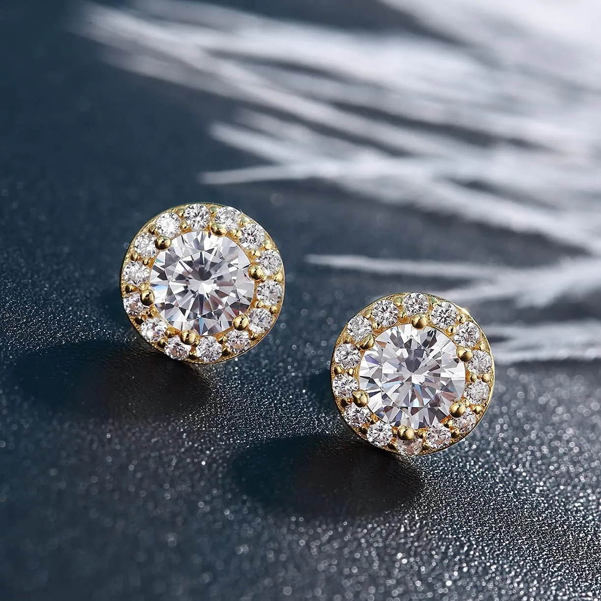 Jiamiaoi 18K White Gold Plated 3.5 Carats Round Halo Earrings 925 Sterling Silver Solitaire Stud Earrings for Women, Sparkle 5A  Cubic Zirconia Earrings Studs CZ Diamond Stud Earrings Jewelry for Women