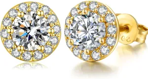 Jiamiaoi 18K White Gold Plated 3.5 Carats Round Halo Earrings 925 Sterling Silver Solitaire Stud Earrings for Women, Sparkle 5A  Cubic Zirconia Earrings Studs CZ Diamond Stud Earrings Jewelry for Women
