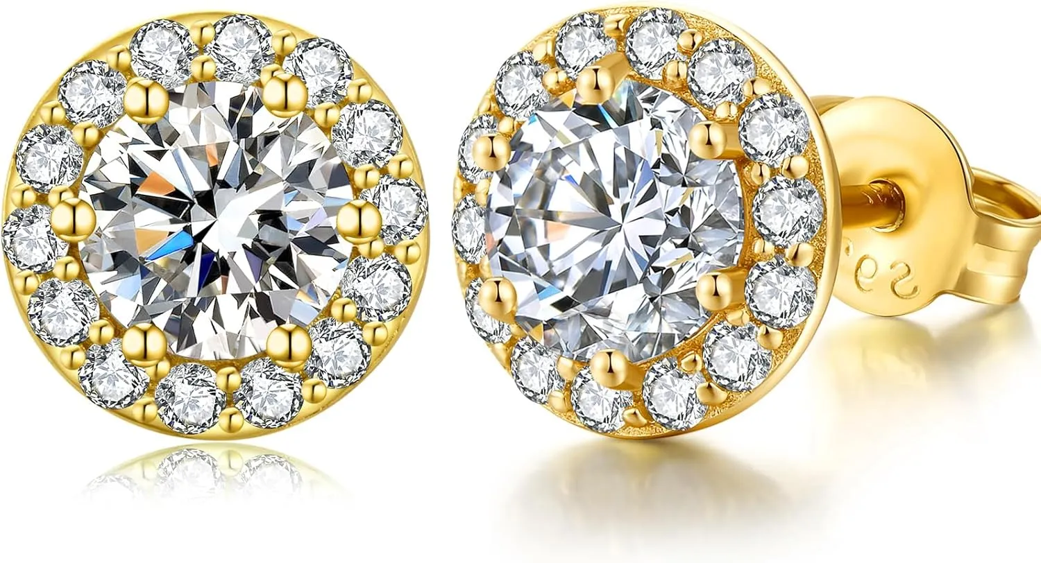 Jiamiaoi 18K White Gold Plated 3.5 Carats Round Halo Earrings 925 Sterling Silver Solitaire Stud Earrings for Women, Sparkle 5A  Cubic Zirconia Earrings Studs CZ Diamond Stud Earrings Jewelry for Women