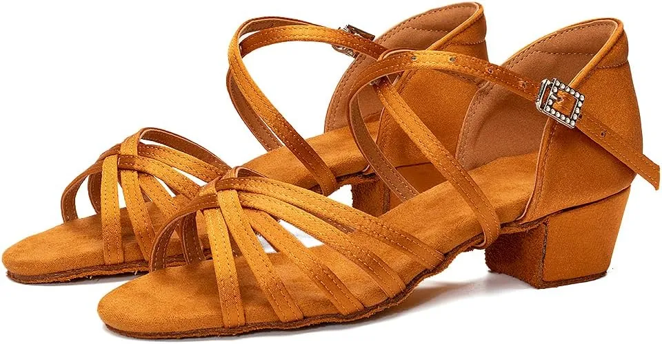 JUODVMP Girls Latin Dance Shoes Satin Ballroom Tango Salsa Practice Party Ballroom Dance Shoes