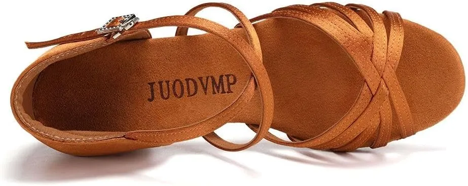 JUODVMP Girls Latin Dance Shoes Satin Ballroom Tango Salsa Practice Party Ballroom Dance Shoes