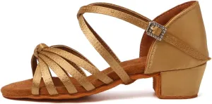 JUODVMP Girls Latin Dance Shoes Satin Ballroom Tango Salsa Practice Party Ballroom Dance Shoes,Model US-SS-ZS