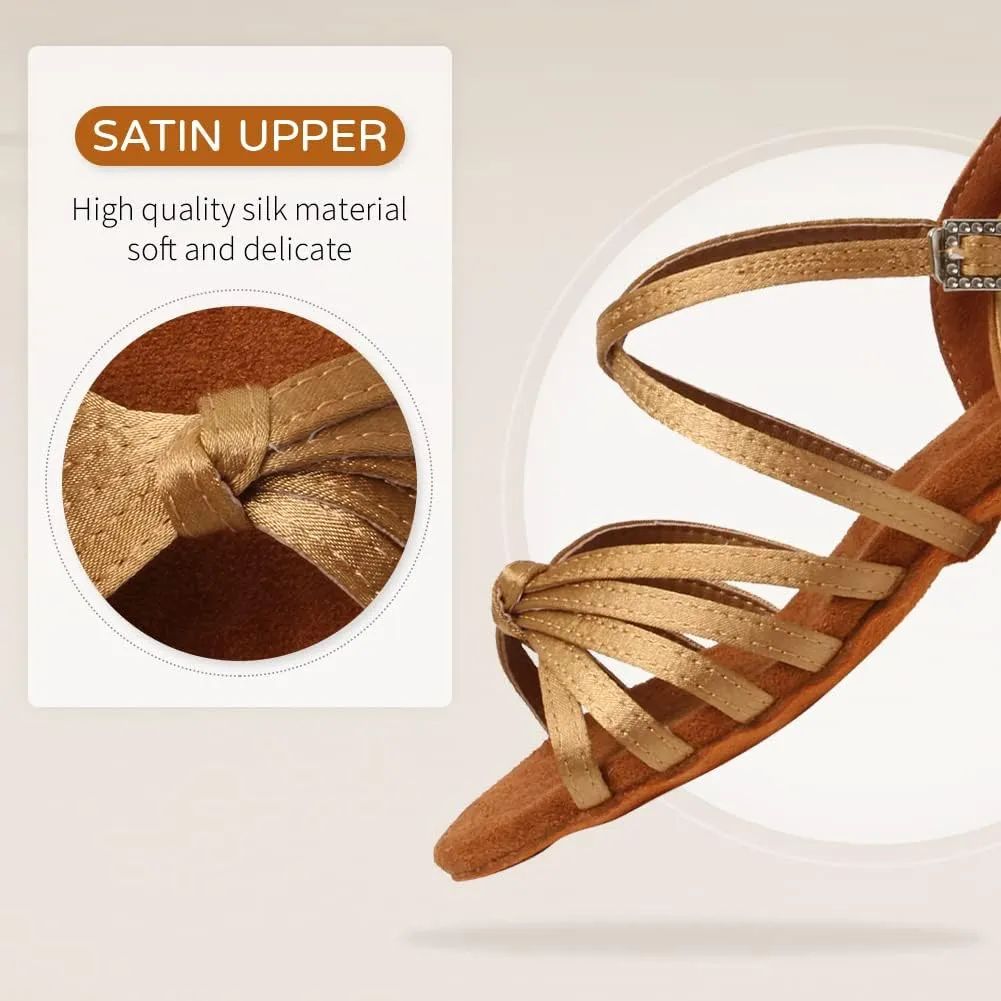 JUODVMP Girls Latin Dance Shoes Satin Ballroom Tango Salsa Practice Party Ballroom Dance Shoes,Model US-SS-ZS