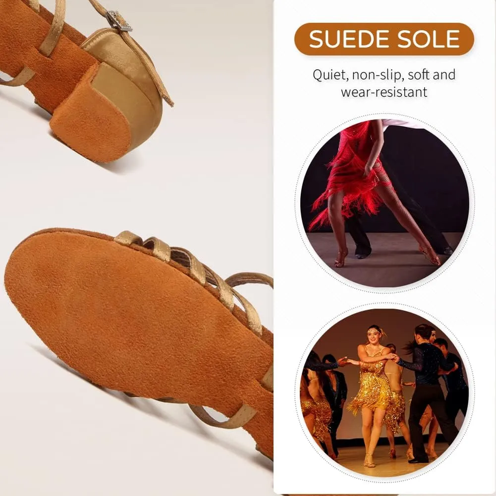 JUODVMP Girls Latin Dance Shoes Satin Ballroom Tango Salsa Practice Party Ballroom Dance Shoes,Model US-SS-ZS