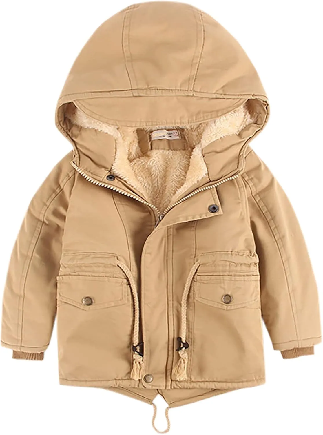 Kids Boys Girls Winter Coat Sherpa Fleece Lined Full Zipper Jacket Puffy Cotton Thickened Hooded Outdoor Down Coats