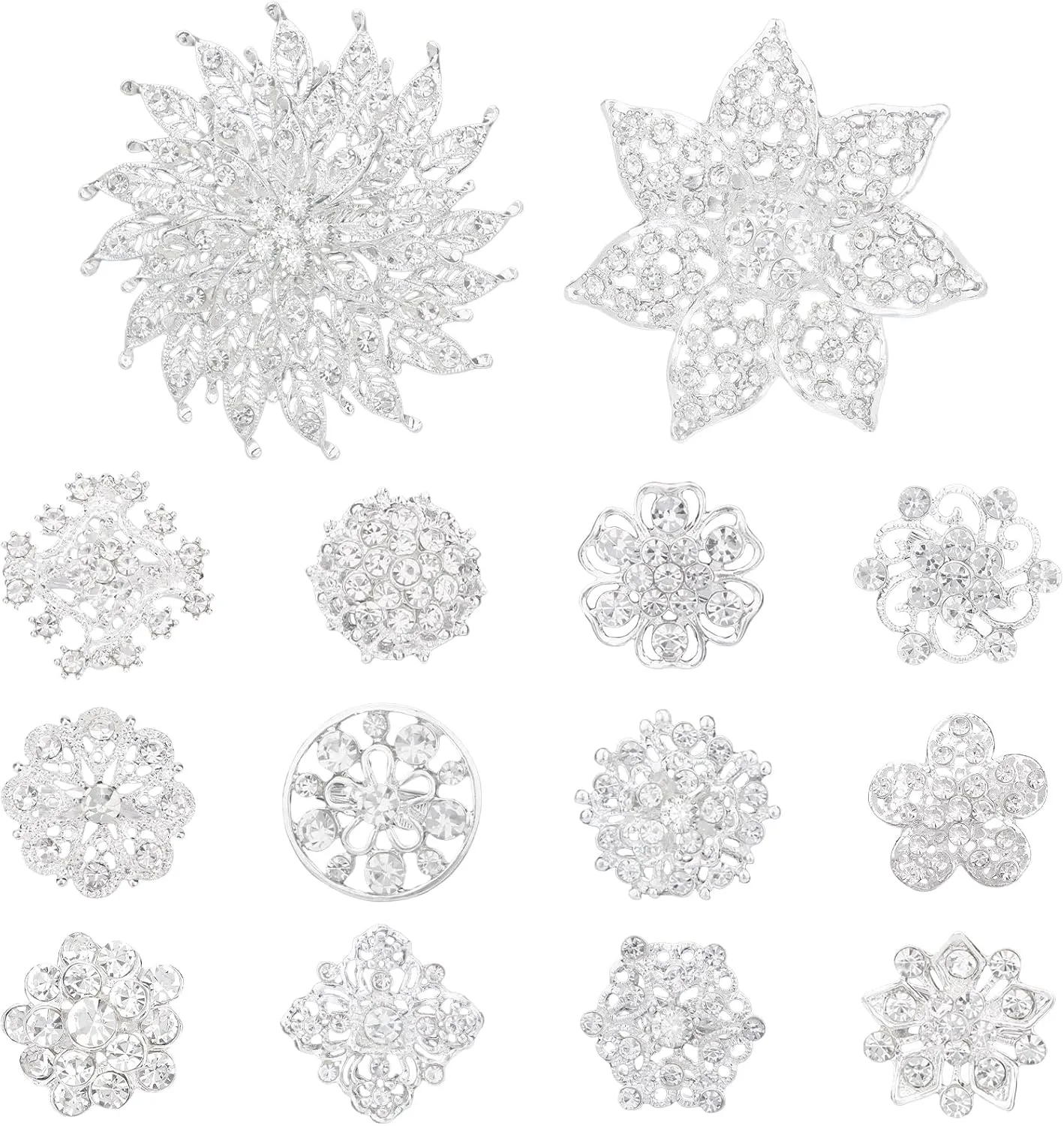 kilofly 14pc Bridal Rhinestone Crystal Flower Bouquet Corsage Wedding Brooch Pin