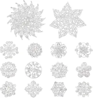 kilofly 14pc Bridal Rhinestone Crystal Flower Bouquet Corsage Wedding Brooch Pin