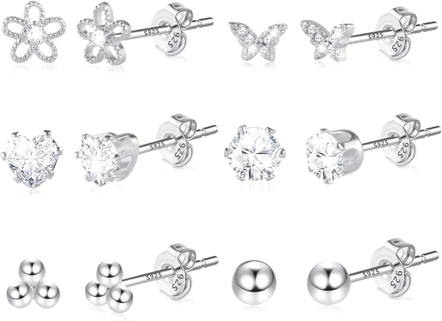KISSPAT 6 Pairs Small Gold Stud Earrings Set for Women Hypoallergenic Sterling Silver post Tiny Stud Earrings Multiple Pack