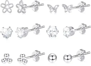 KISSPAT 6 Pairs Small Gold Stud Earrings Set for Women Hypoallergenic Sterling Silver post Tiny Stud Earrings Multiple Pack