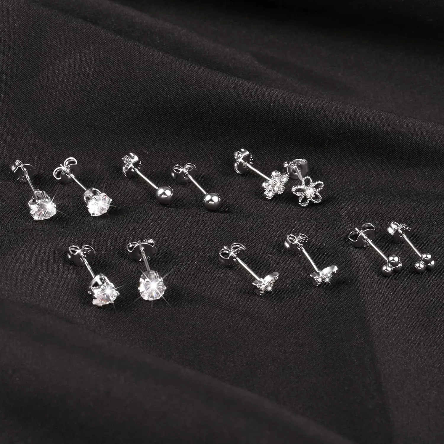 KISSPAT 6 Pairs Small Gold Stud Earrings Set for Women Hypoallergenic Sterling Silver post Tiny Stud Earrings Multiple Pack