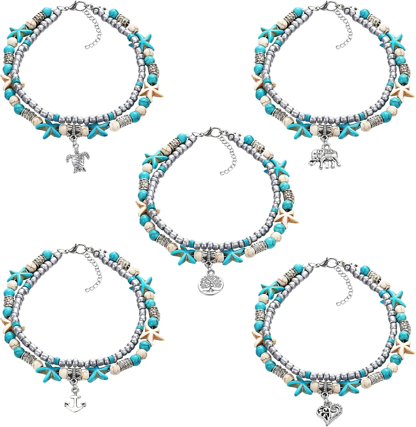 Knana 5Pcs Shell Anklet for Women Beach Adjustable Anklets Bohemian Style Shell Foot Chain for Women