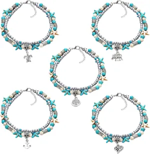 Knana 5Pcs Shell Anklet for Women Beach Adjustable Anklets Bohemian Style Shell Foot Chain for Women