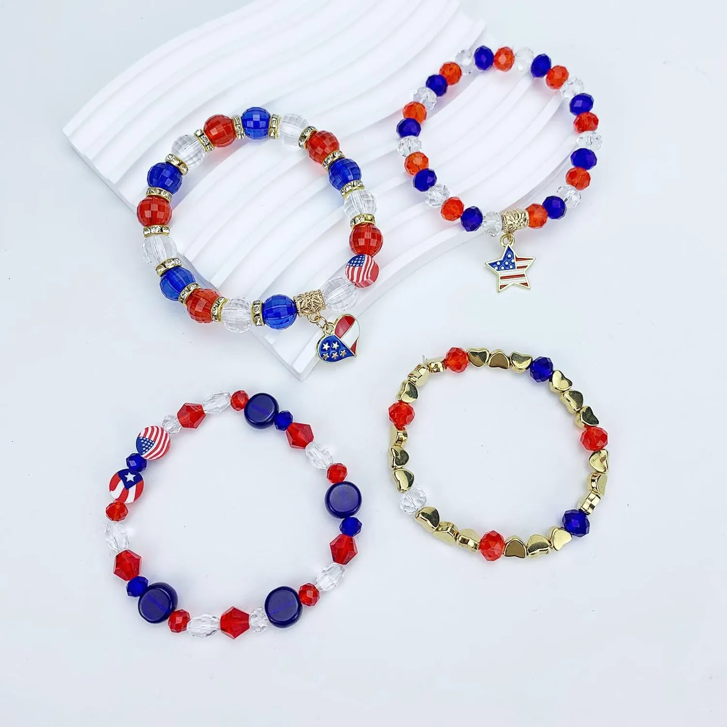 KOLODOGO Red White and Blue Bracelets for Women 4th of July Stackable Beaded Stretch Bracelet USA Patriotic Bangles as Jewelry Gift