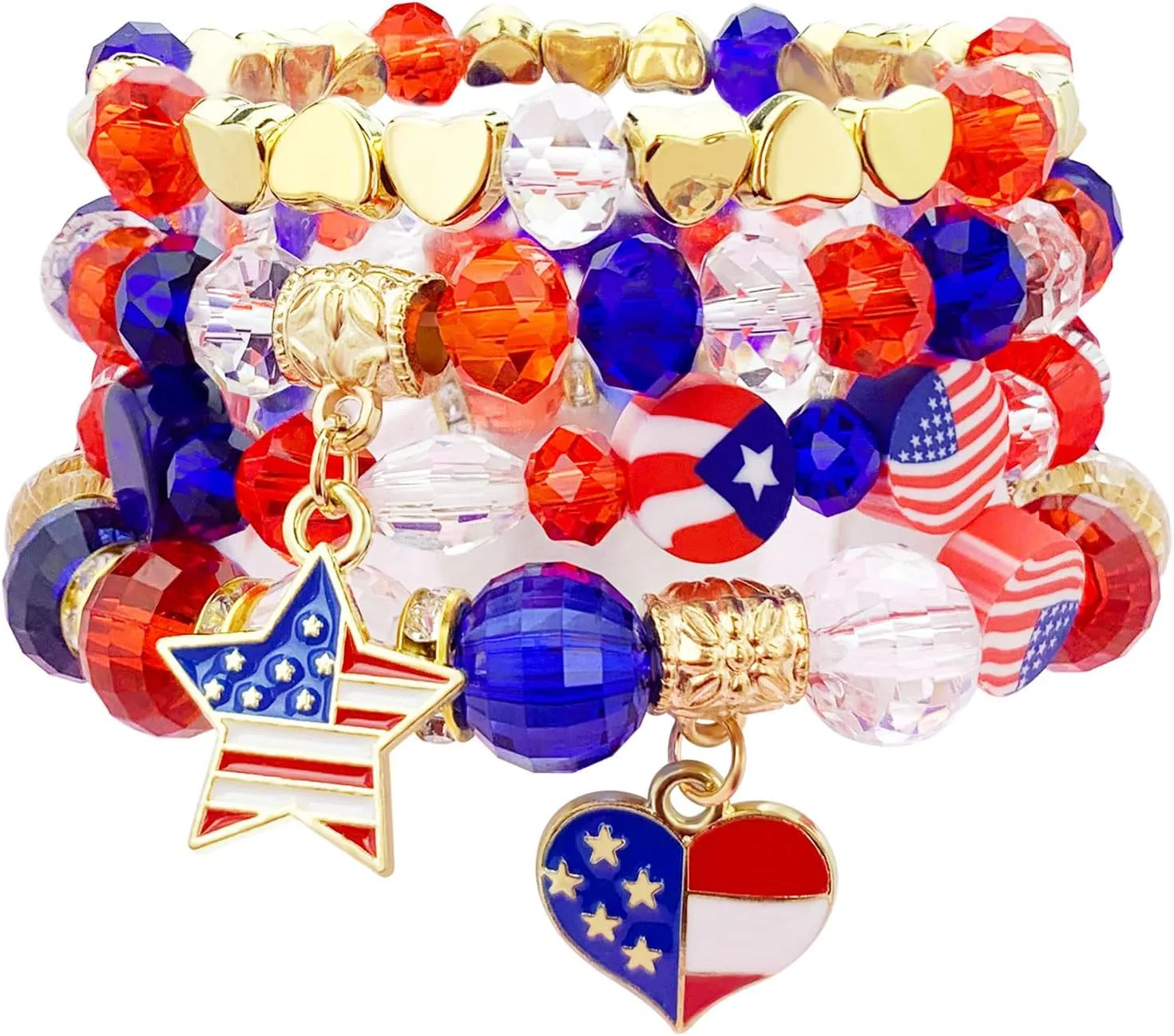 KOLODOGO Red White and Blue Bracelets for Women 4th of July Stackable Beaded Stretch Bracelet USA Patriotic Bangles as Jewelry Gift