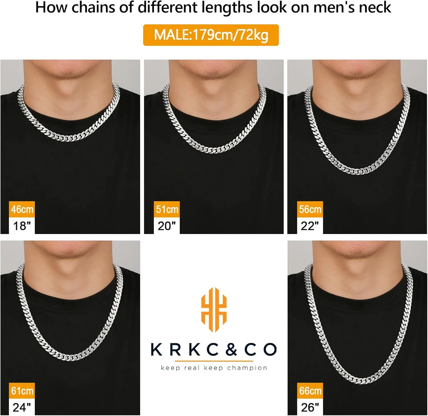 KRKC&CO Cuban Link Chain for Mens Women, 8/10mm Miami Cuban Chain, 316l Stainless Steel and 925 Sterling Silver Filled Necklaces Hip Hop Jewelrys for Him