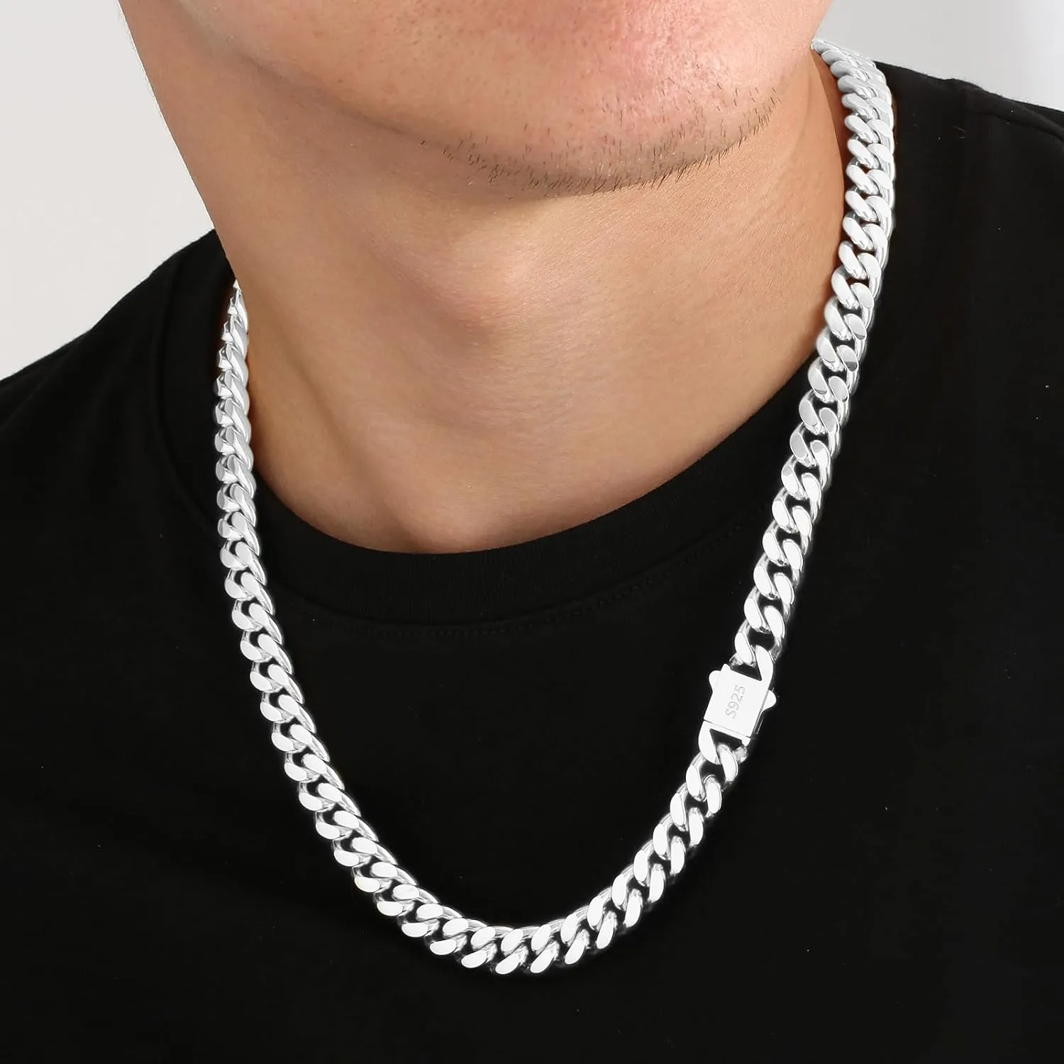 KRKC&CO Cuban Link Chain for Mens Women, 8/10mm Miami Cuban Chain, 316l Stainless Steel and 925 Sterling Silver Filled Necklaces Hip Hop Jewelrys for Him