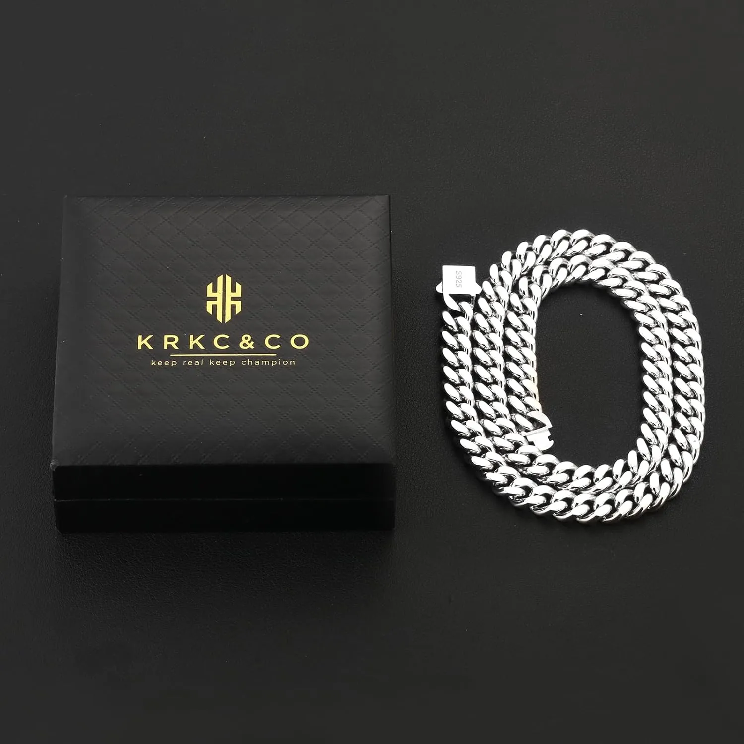 KRKC&CO Cuban Link Chain for Mens Women, 8/10mm Miami Cuban Chain, 316l Stainless Steel and 925 Sterling Silver Filled Necklaces Hip Hop Jewelrys for Him
