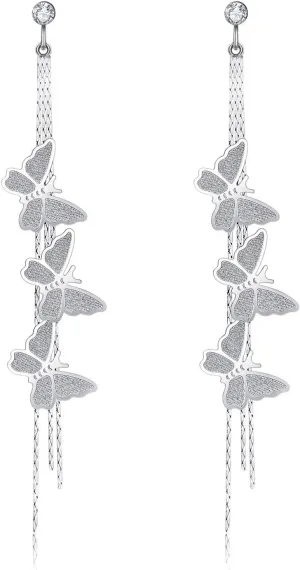 Kruckel Butterfly Long Drop Dangling Earrings -Sparkly Bright Arc-Shaped, Spring-Inspired Dangle Women Jewelry, Flying Silver, Easy - Wear Fashion Design Accesory Packed with Durable Jewelry Box