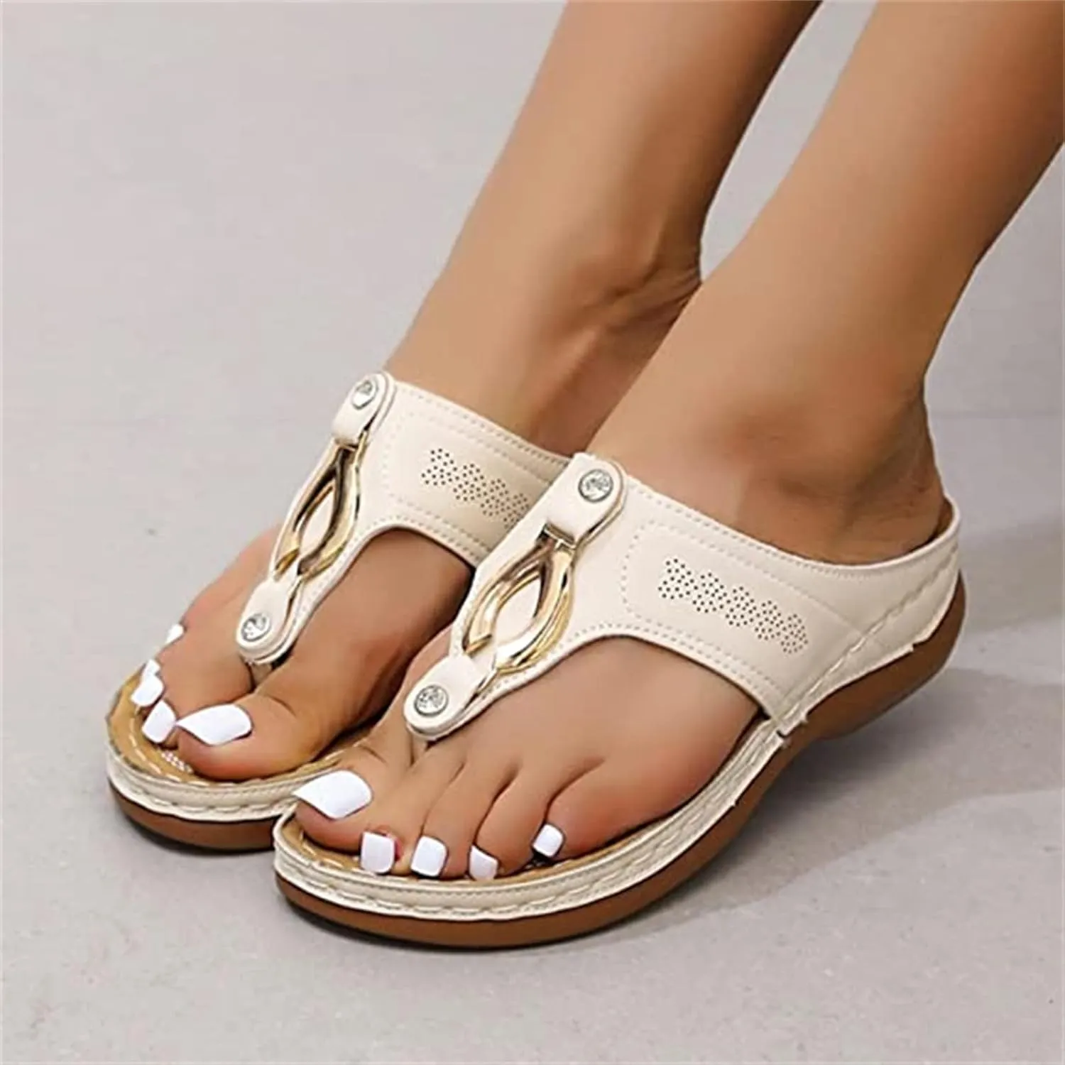 Ladmiple Comfortable Orthopedic Sandals For Women Dressy Summer Arch Support Orthotic Slides Flip Flops Soft Beach Shoes