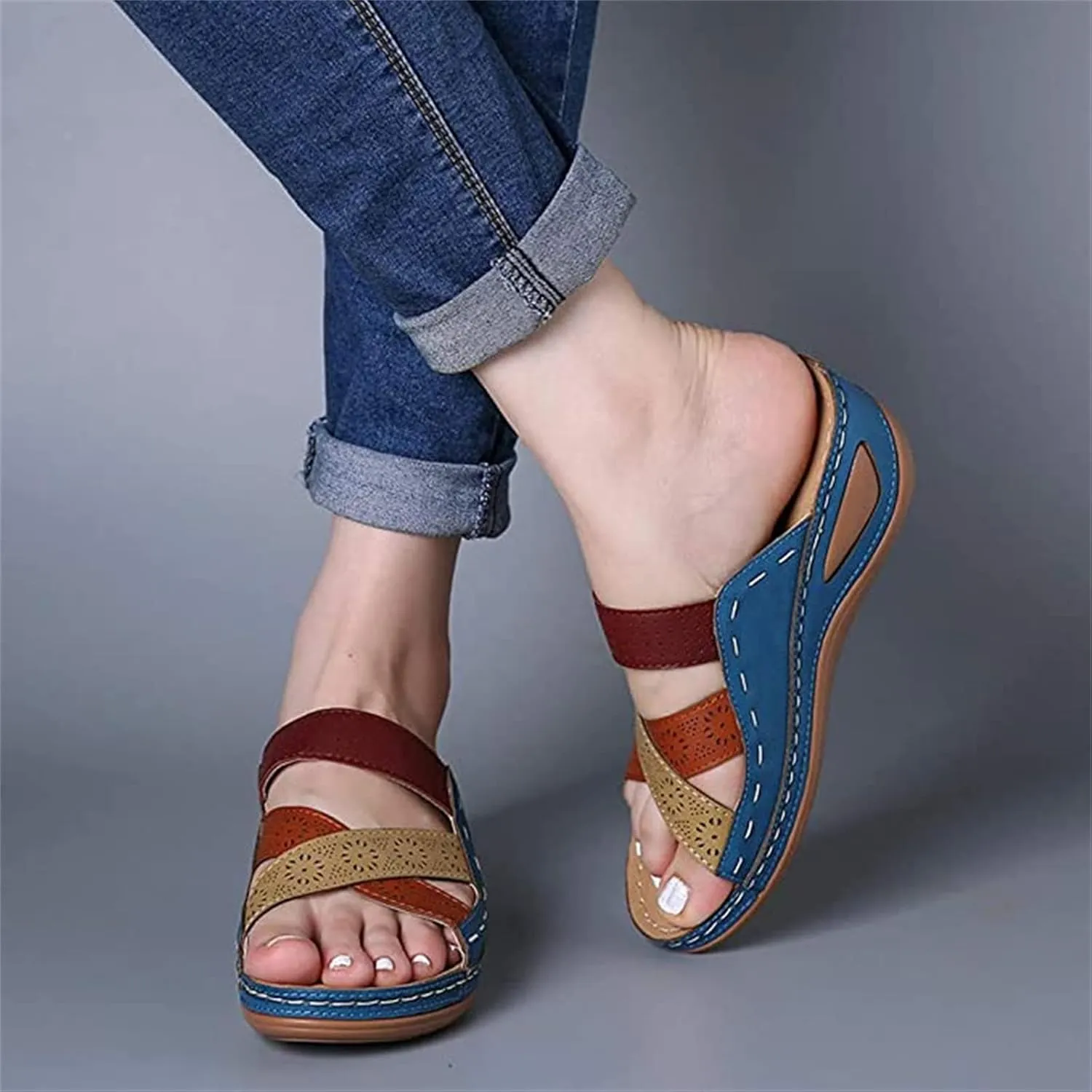 Ladmiple Fashion Sandals Women Dressy Summer Flat Orthotic Slides Comfortable Walking Orthopedic Flip Flops with Arch Support