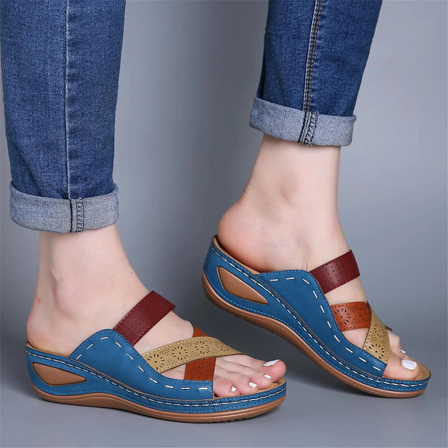 Ladmiple Fashion Sandals Women Dressy Summer Flat Orthotic Slides Comfortable Walking Orthopedic Flip Flops with Arch Support