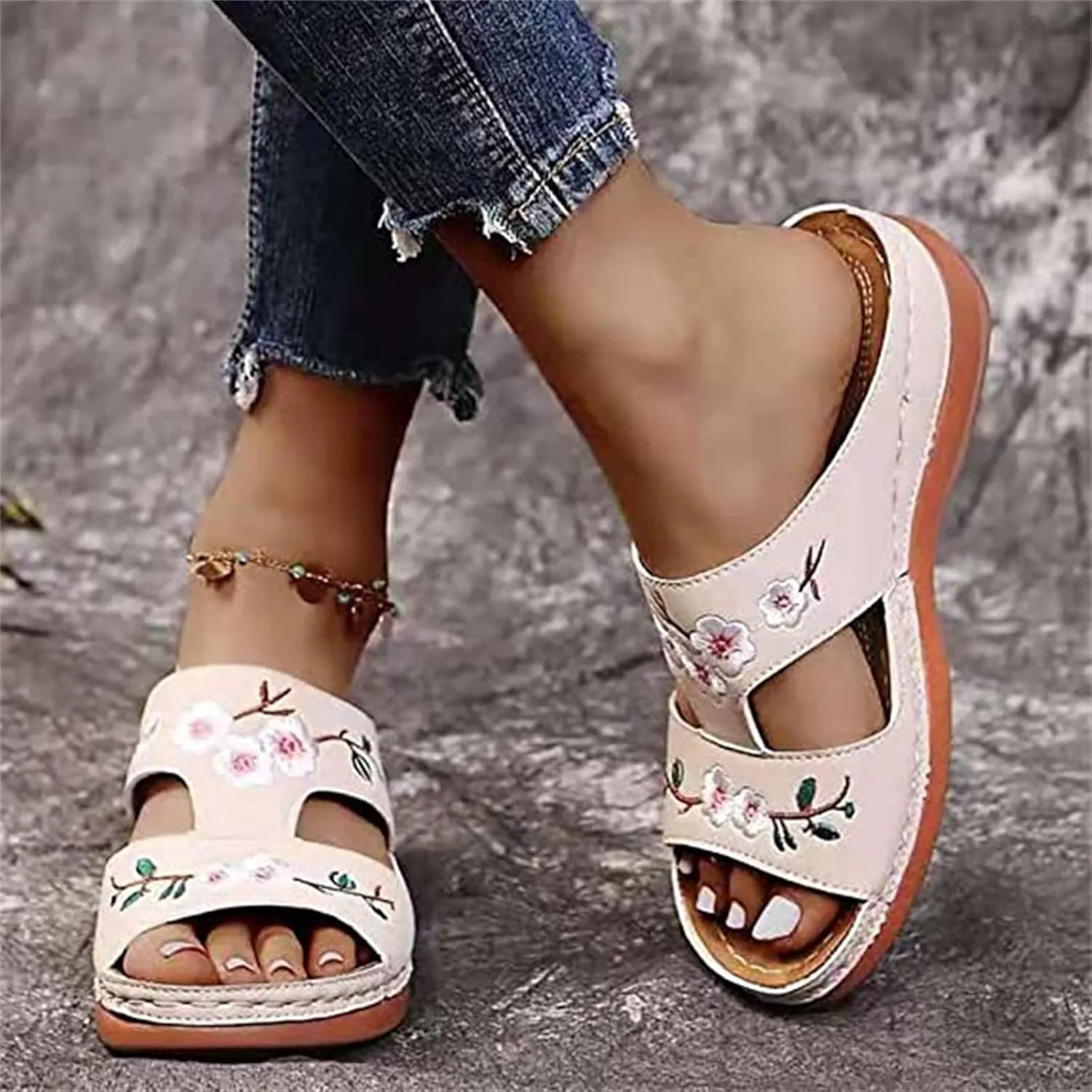 Ladmiple Orthopedic Sandals For Women Dressy Summer Comfortable Slip On Orthotic Flip Flops Walking Shoes With Arch Support