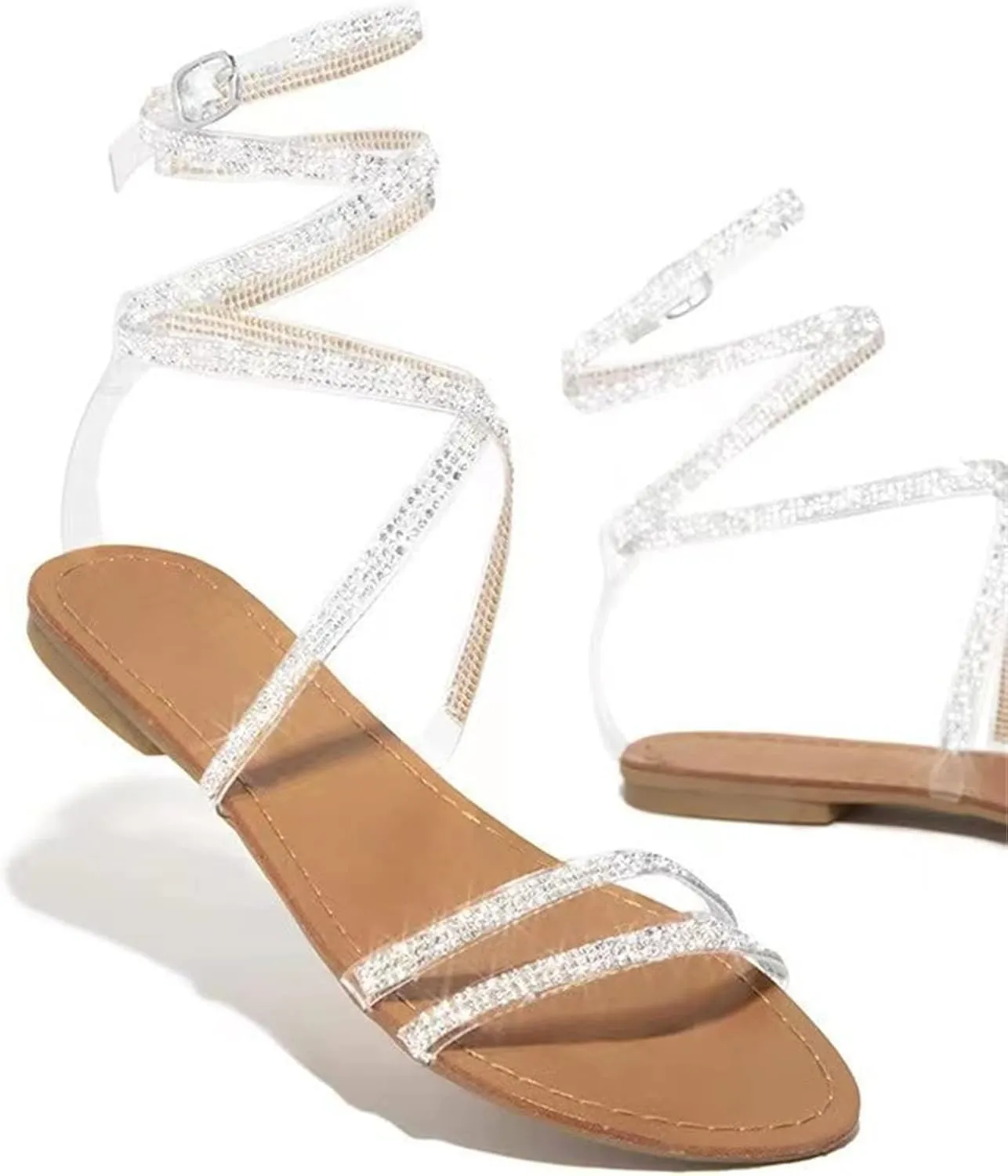 Ladmiple Sandals for Women 2023 Dressy Summer Fashion Strappy Crystal Sandal Casual Beach Party Open Toe Slipppers Shoes