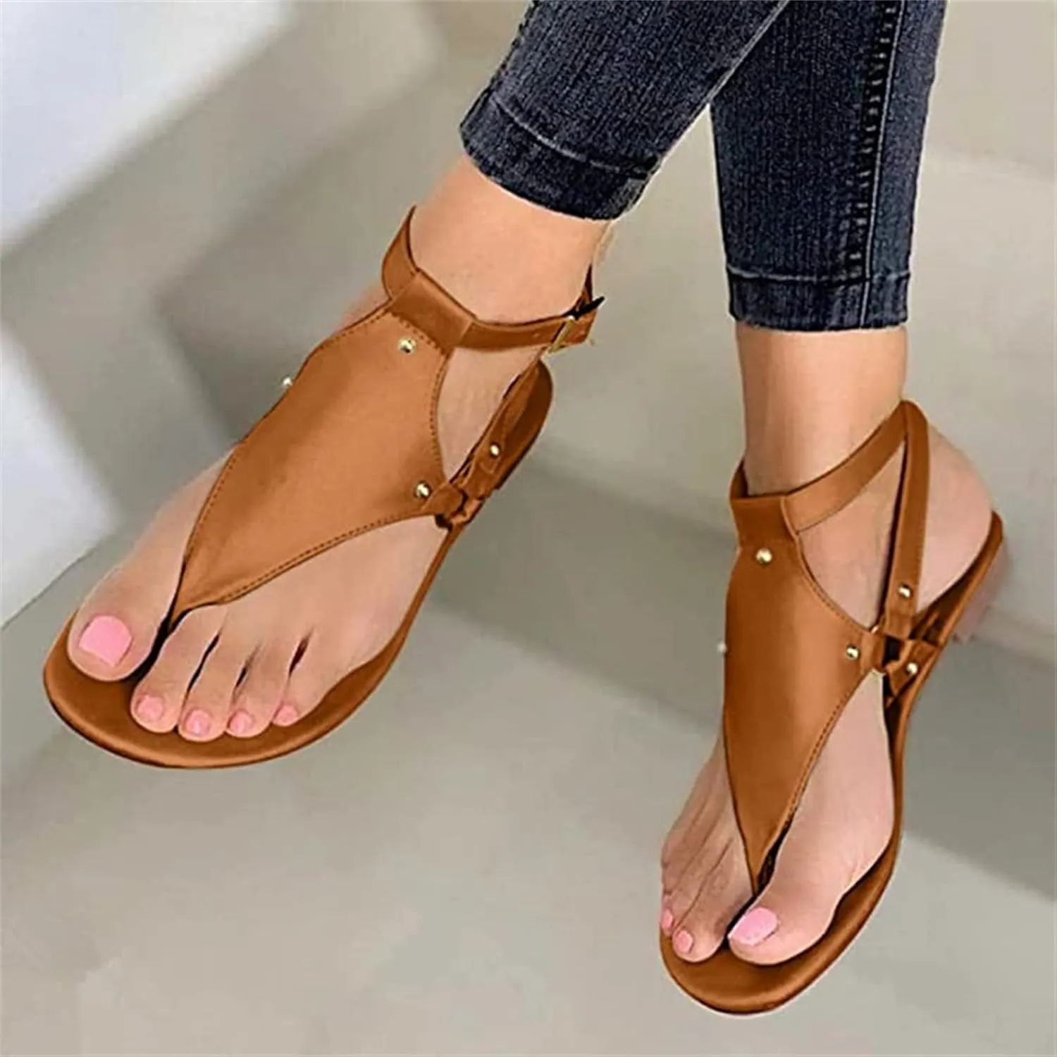 Ladmiple Sandals for Women Dressy,Womens Summer 2023 Flip Flops Gladiator Strappy Sandal Casual Roman Beach Flat Shoes