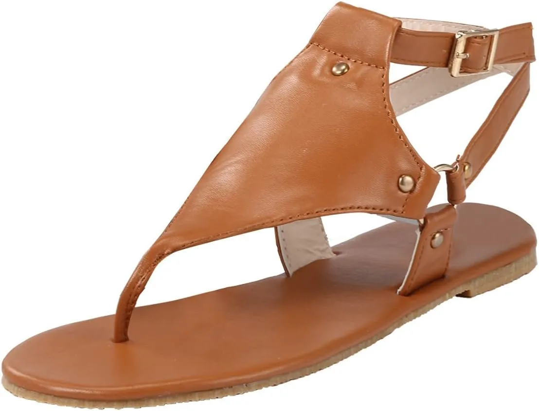 Ladmiple Sandals for Women Dressy,Womens Summer 2023 Flip Flops Gladiator Strappy Sandal Casual Roman Beach Flat Shoes
