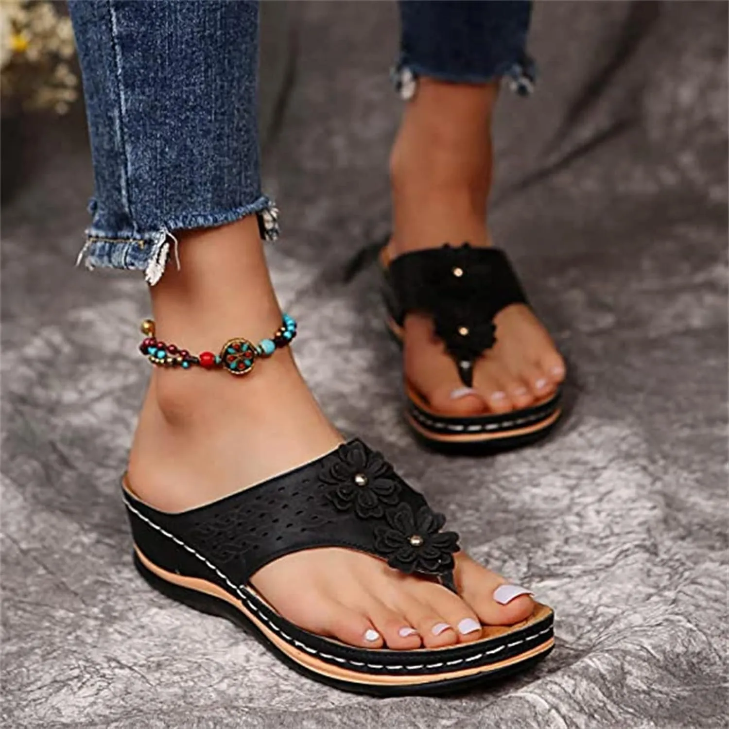 Ladmiple Sandals Women Comfortable Walking Arch Support Orthopedic Slides Slippers Dressy Summer Orthotic Flip Flops