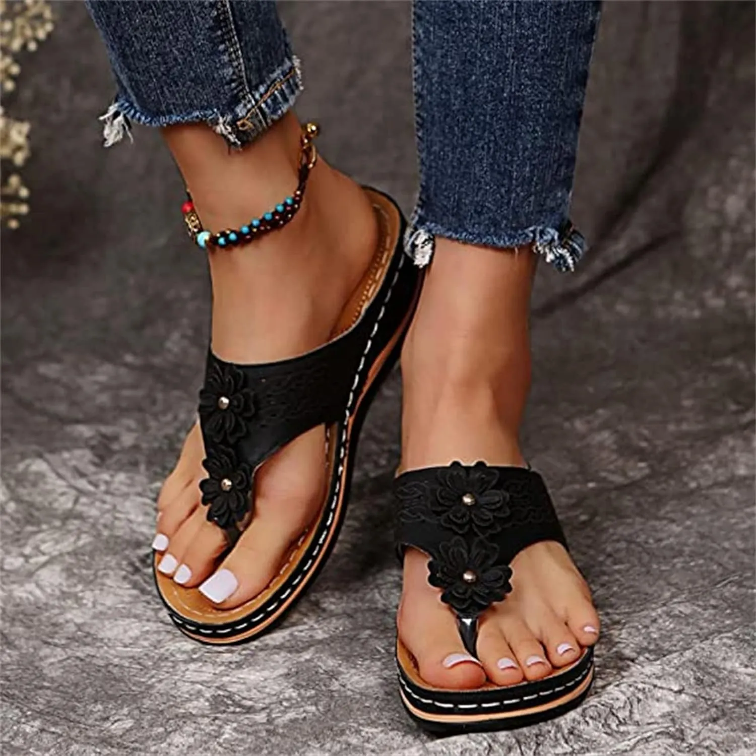Ladmiple Sandals Women Comfortable Walking Arch Support Orthopedic Slides Slippers Dressy Summer Orthotic Flip Flops