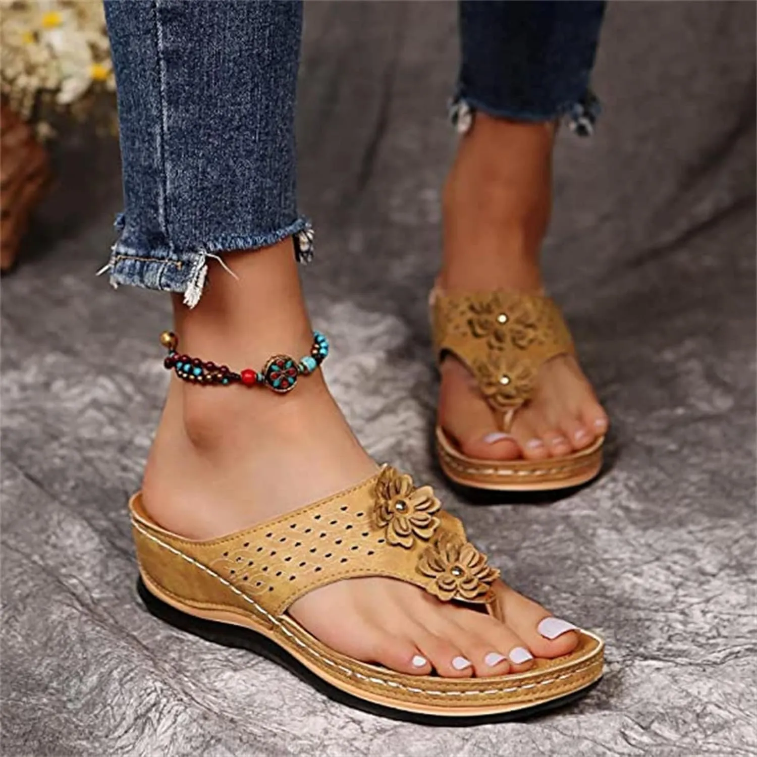 Ladmiple Sandals Women Comfortable Walking Arch Support Orthopedic Slides Slippers Dressy Summer Orthotic Flip Flops