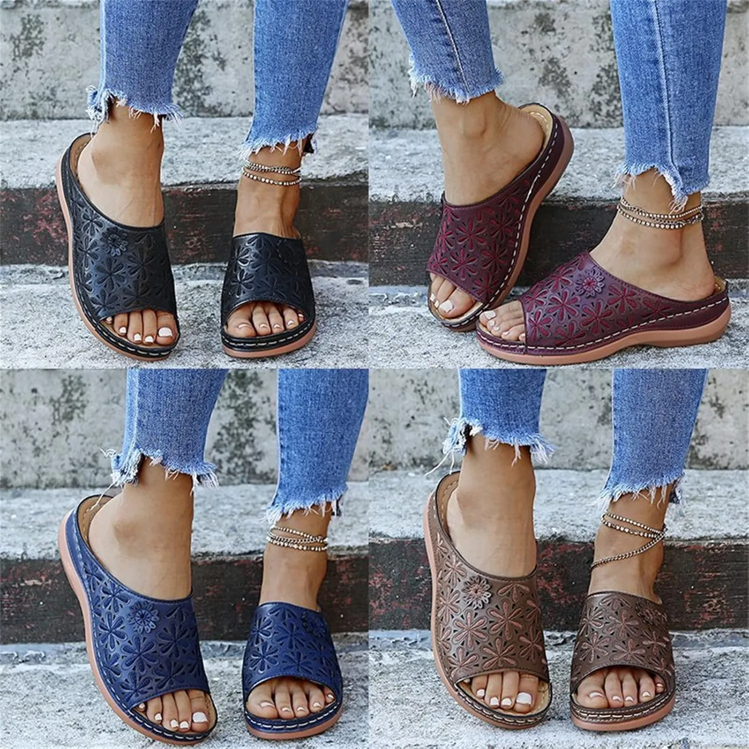Ladmiple Sandals Women Comfortable Walking Fashion Orthotic Slides Athletic Sandals Slip On Slippers With Arch Support