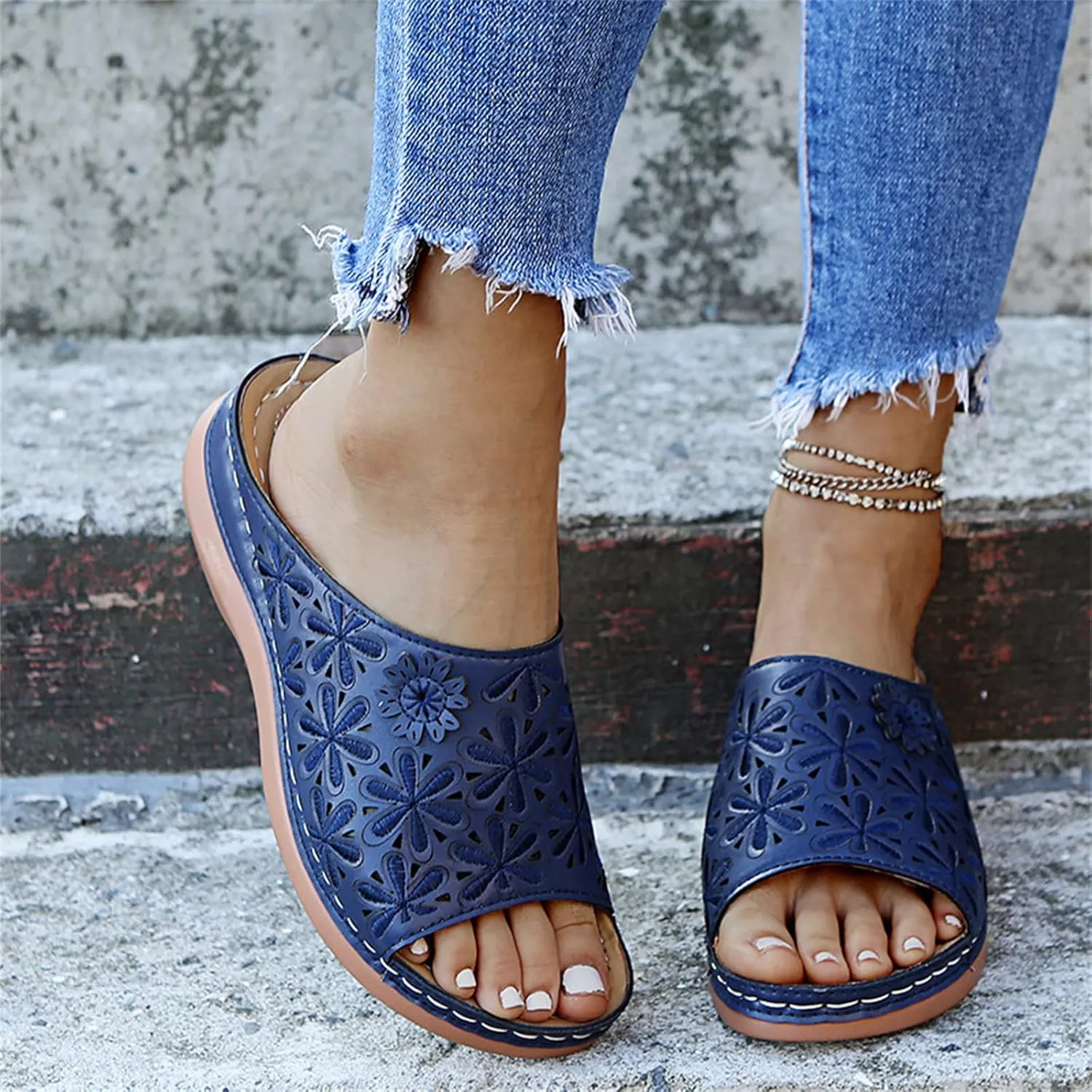 Ladmiple Sandals Women Comfortable Walking Fashion Orthotic Slides Athletic Sandals Slip On Slippers With Arch Support