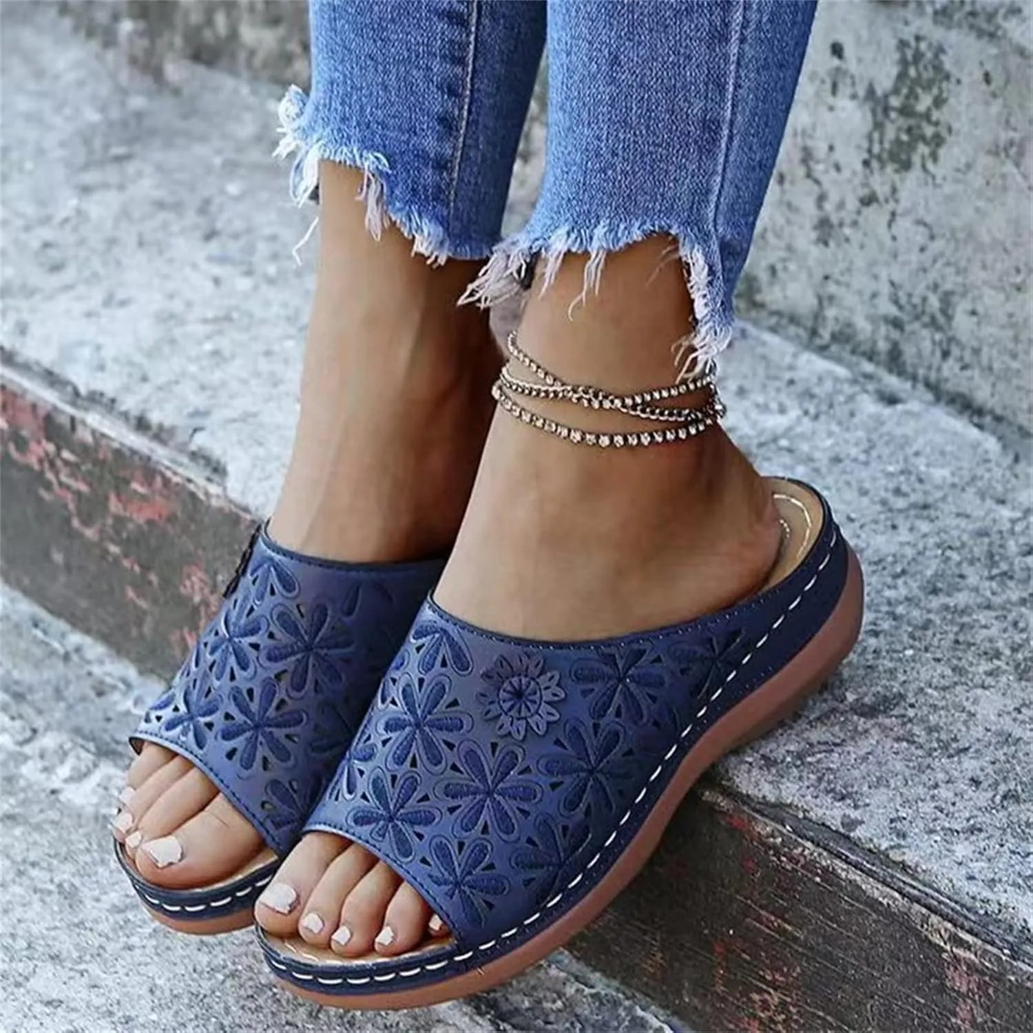 Ladmiple Sandals Women Comfortable Walking Fashion Orthotic Slides Athletic Sandals Slip On Slippers With Arch Support