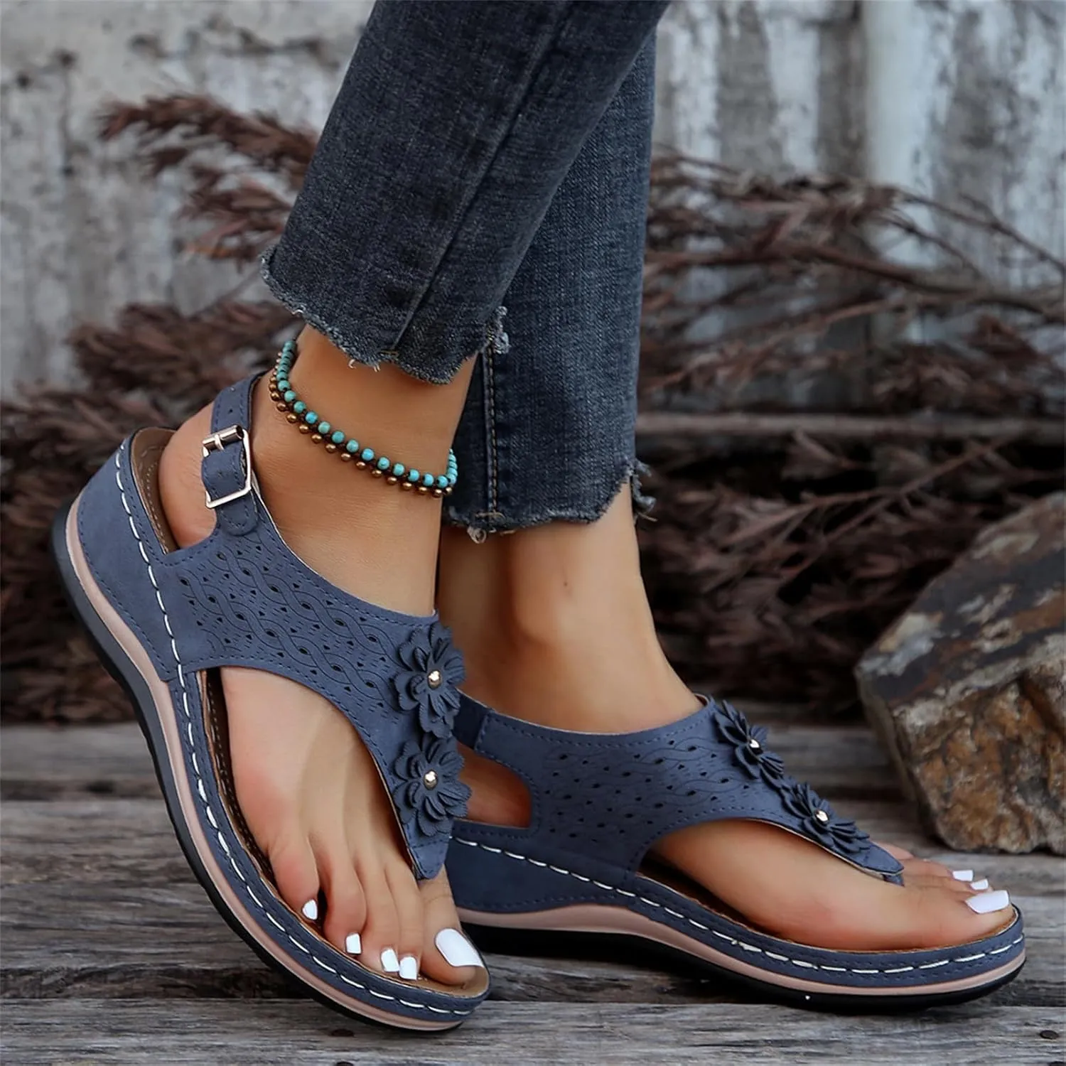 Ladmiple Sandals Women Dressy Comfortable Flat Orthopedic Walking Slides Slipper Summer Orthotic Flip Flops with Arch Support