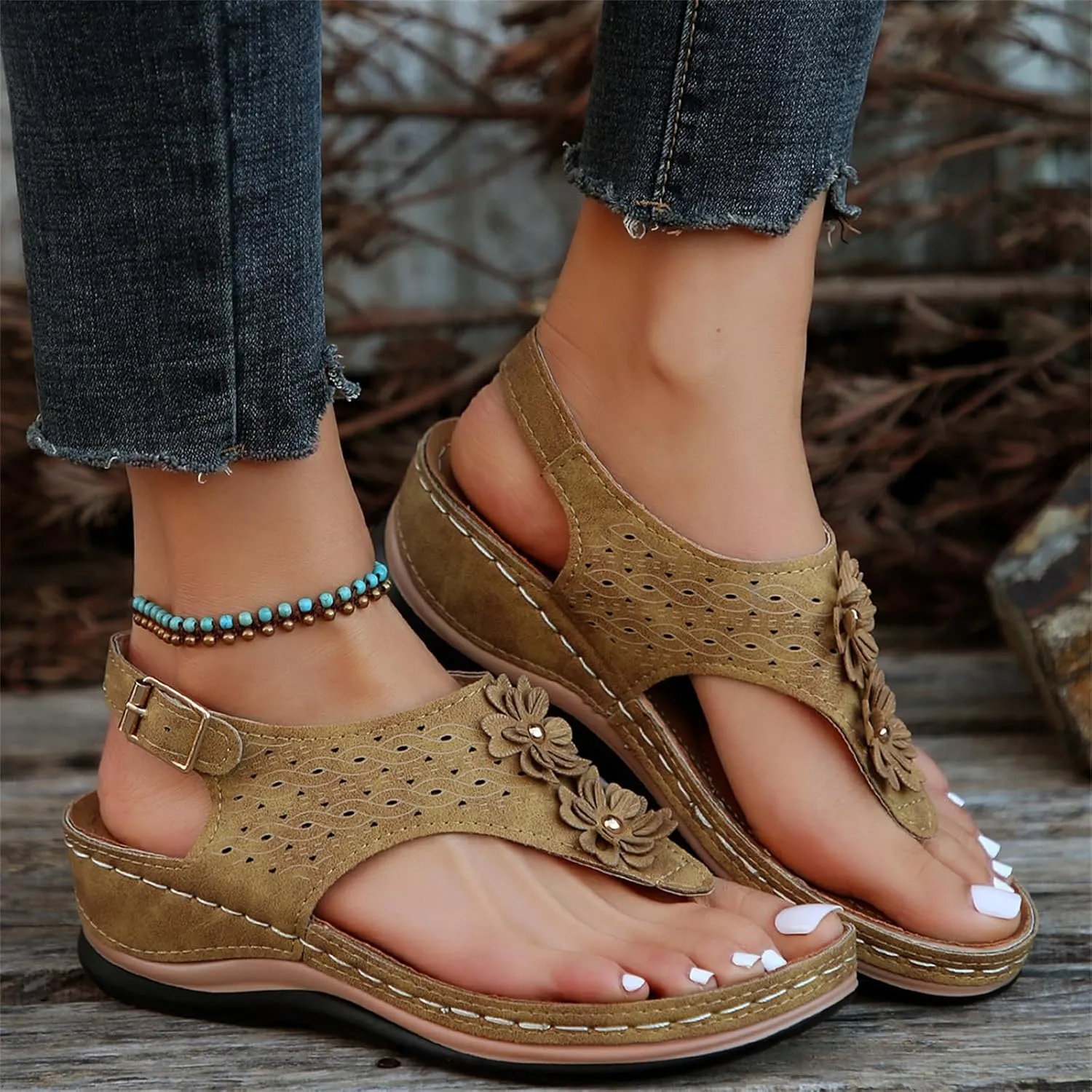 Ladmiple Sandals Women Dressy Comfortable Flat Orthopedic Walking Slides Slipper Summer Orthotic Flip Flops with Arch Support