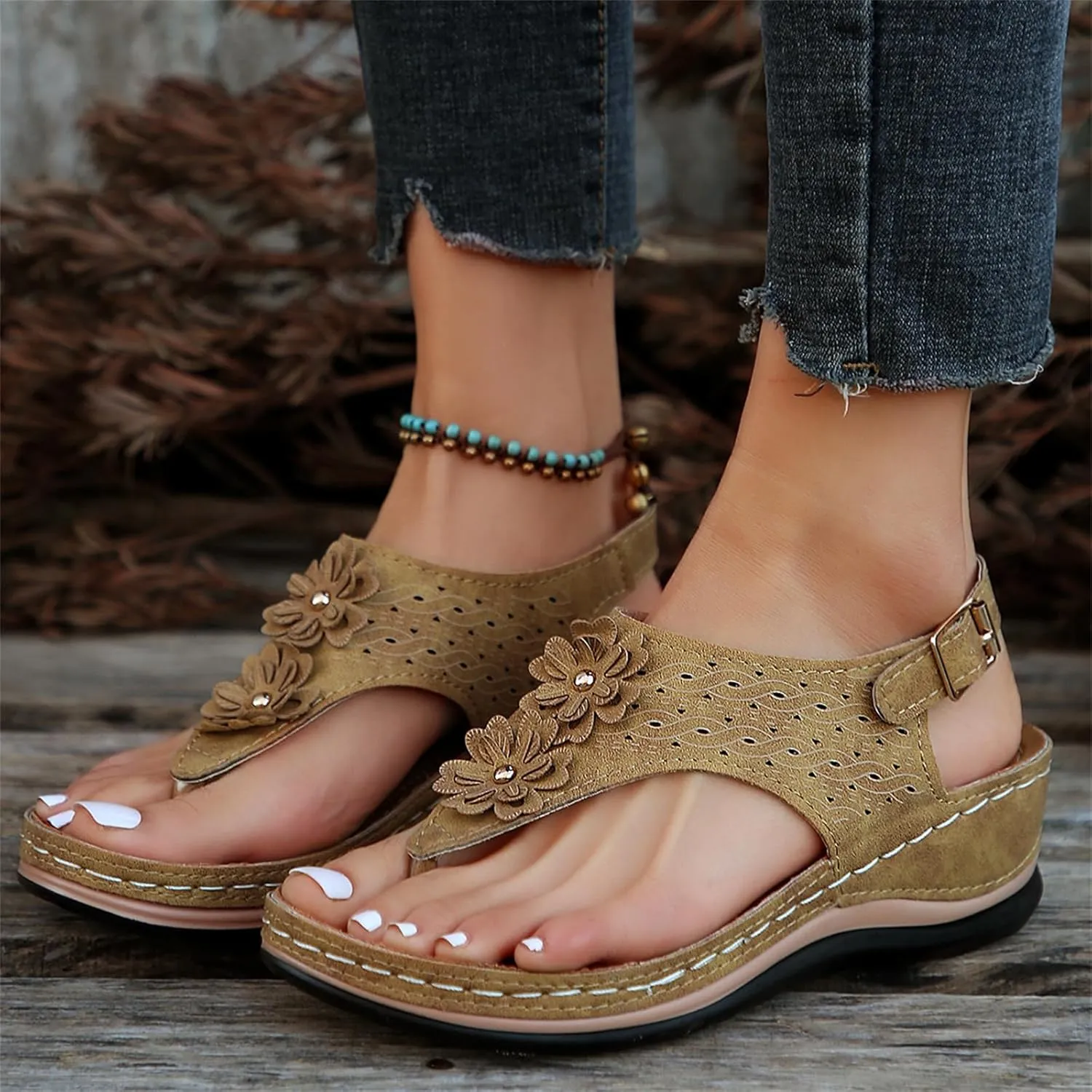 Ladmiple Sandals Women Dressy Comfortable Flat Orthopedic Walking Slides Slipper Summer Orthotic Flip Flops with Arch Support