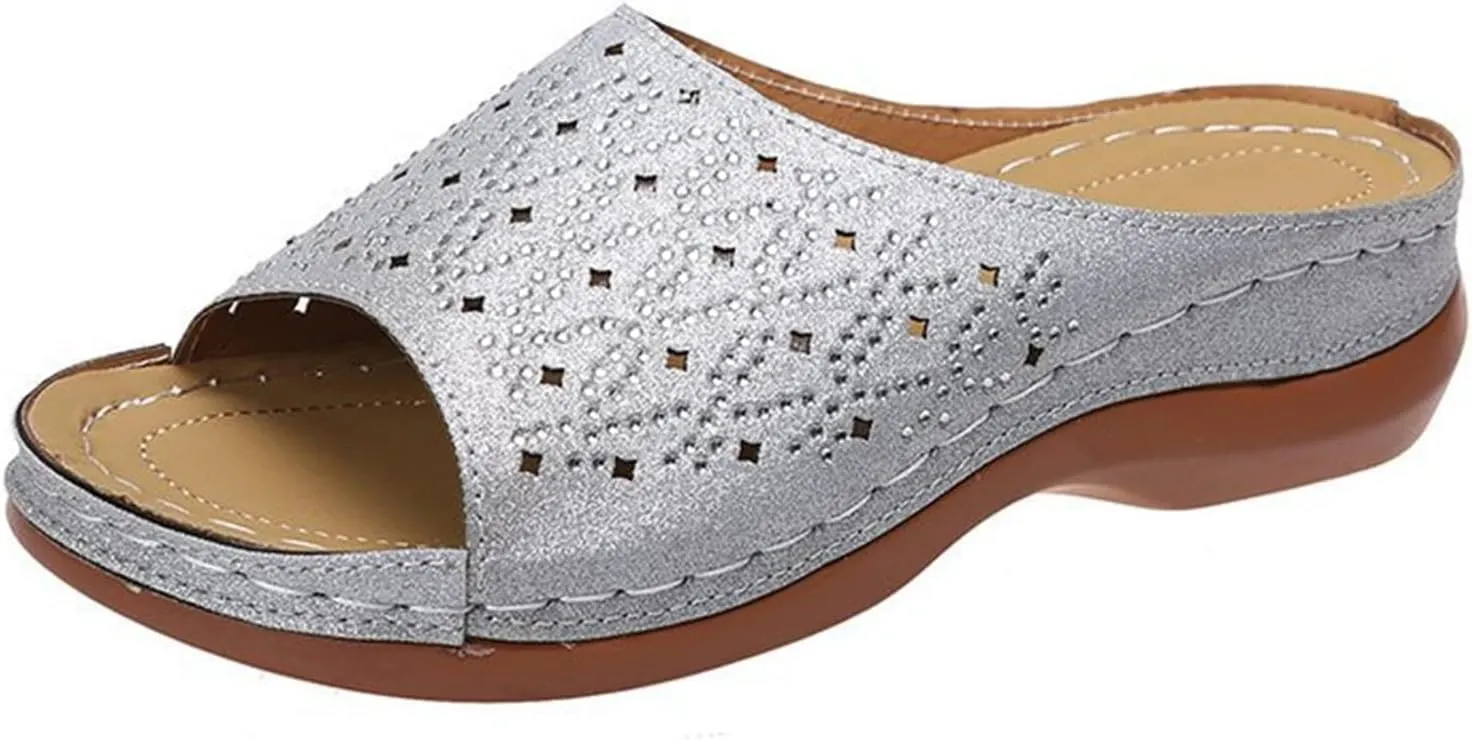 Ladmiple Sandals Women Dressy Comfortable Flat Orthotic Walking Slides Open Toe Arch Support Summer Orthopedic Flip Flops