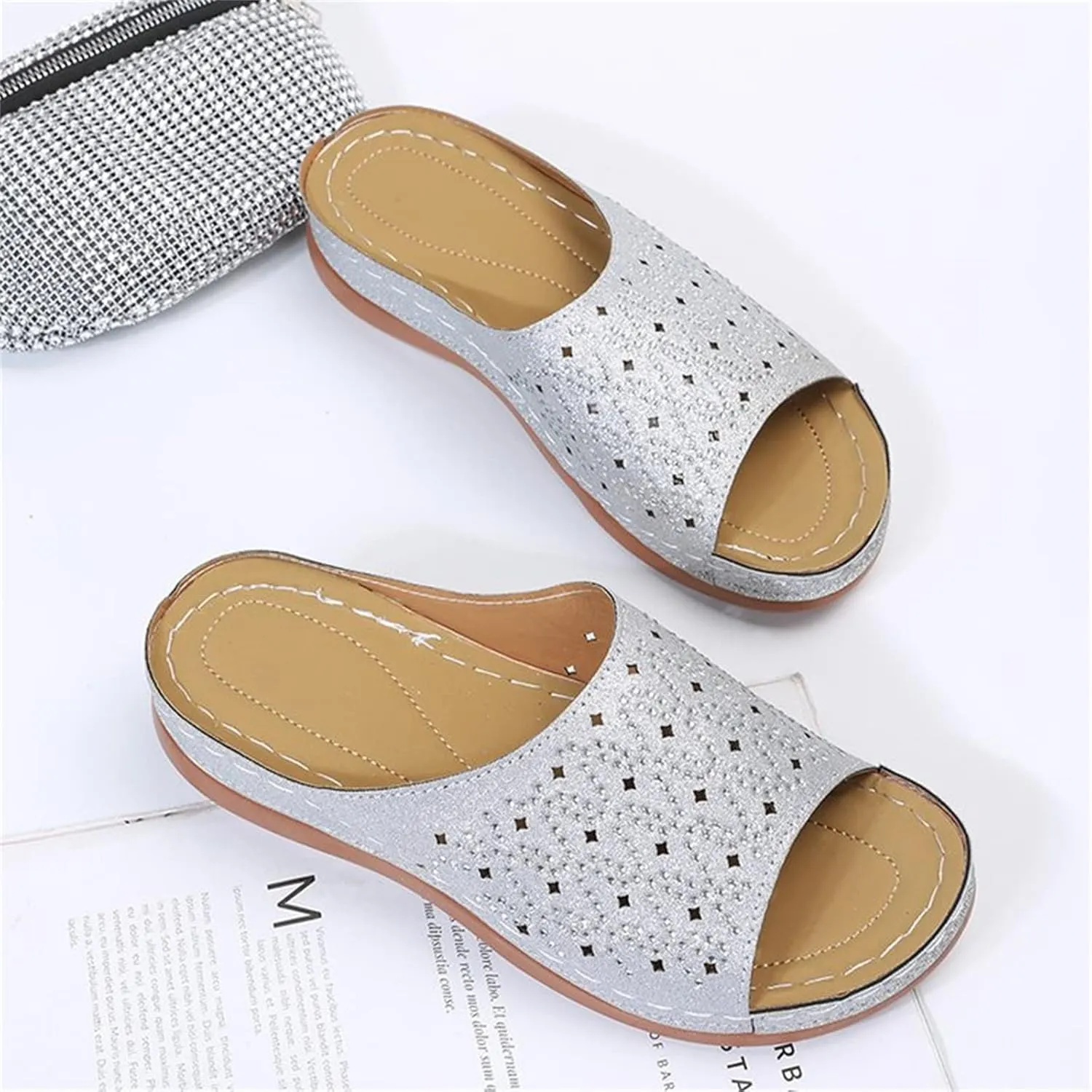 Ladmiple Sandals Women Dressy Comfortable Flat Orthotic Walking Slides Open Toe Arch Support Summer Orthopedic Flip Flops