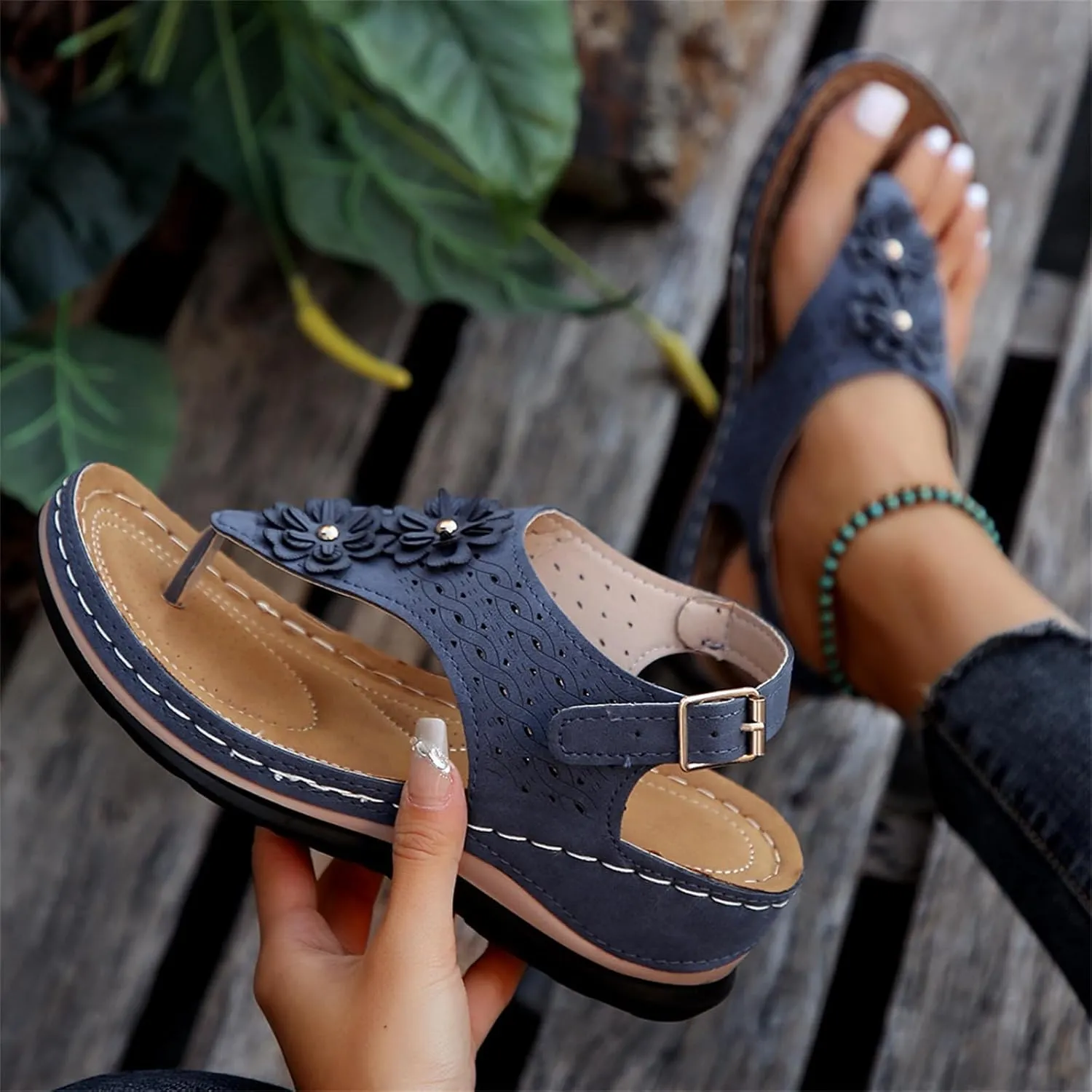 Ladmiple Sandals Women Dressy Summer Flat Flip Flops Orthotic Sandals Arch Support Comfortable Walking Orthopedic Slides