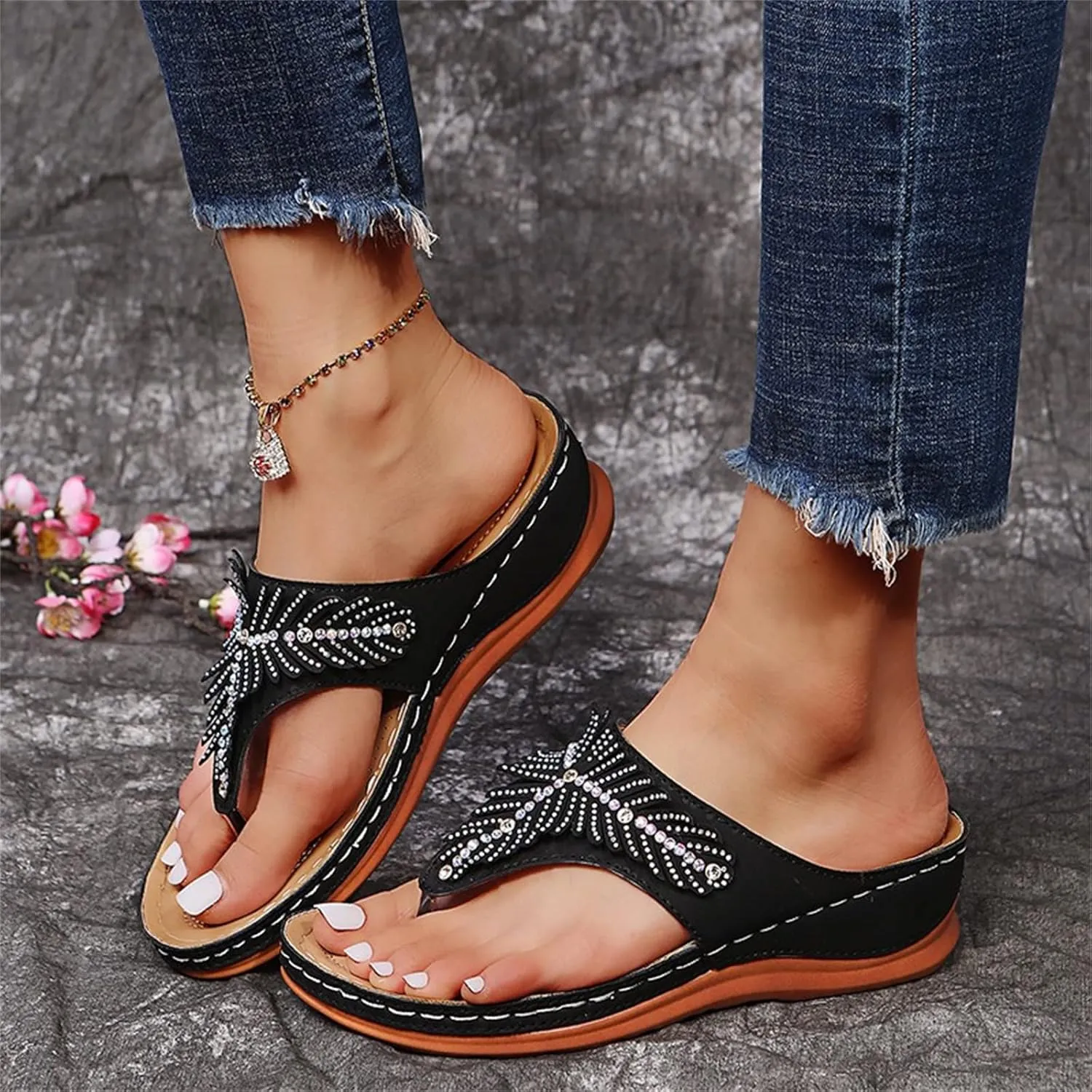 Ladmiple Sandals Women Fashion Dressy Summer Casual Orthopedic Arch Support Flip Flops Comfortable Walking Orthotic Slides