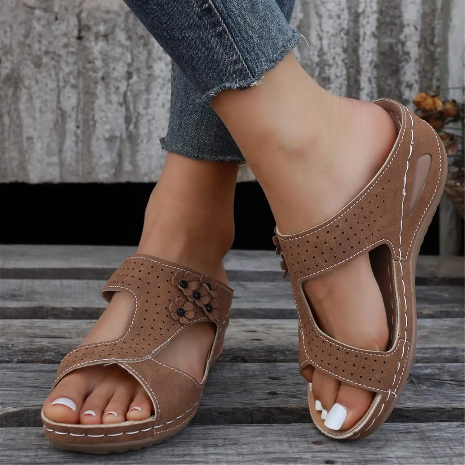 Ladmiple Sandals Women Fashion Flat Orthopedic Walking Slippers Dressy Summer Slip On Orthotic Flip Flops with Arch Support