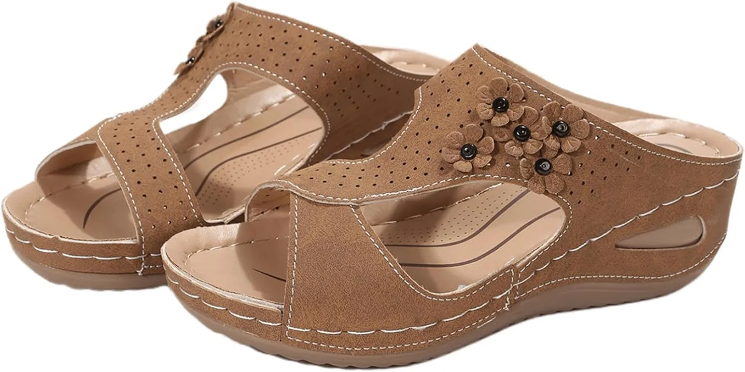 Ladmiple Sandals Women Fashion Flat Orthopedic Walking Slippers Dressy Summer Slip On Orthotic Flip Flops with Arch Support
