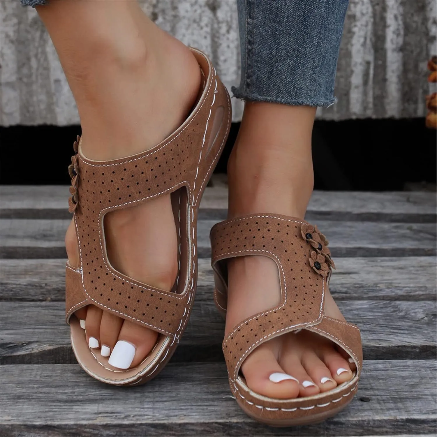 Ladmiple Sandals Women Fashion Flat Orthopedic Walking Slippers Dressy Summer Slip On Orthotic Flip Flops with Arch Support