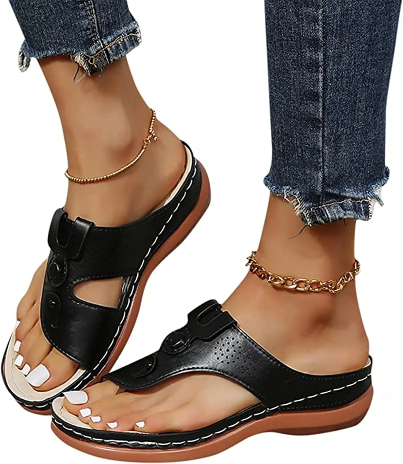 Ladmiple Sandals Women Wedge Comfortable Orthopedic Arch Support Flip Flops Dressy Summer Walking Orthotic Slides 2024